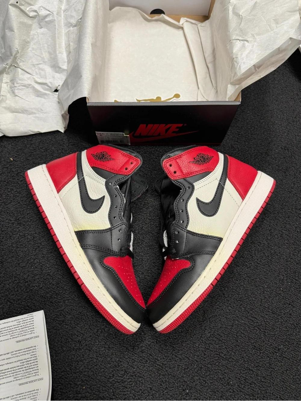 DS Jordan Bred Toe 1 GS size 6 6Y Nike 100% Authentic